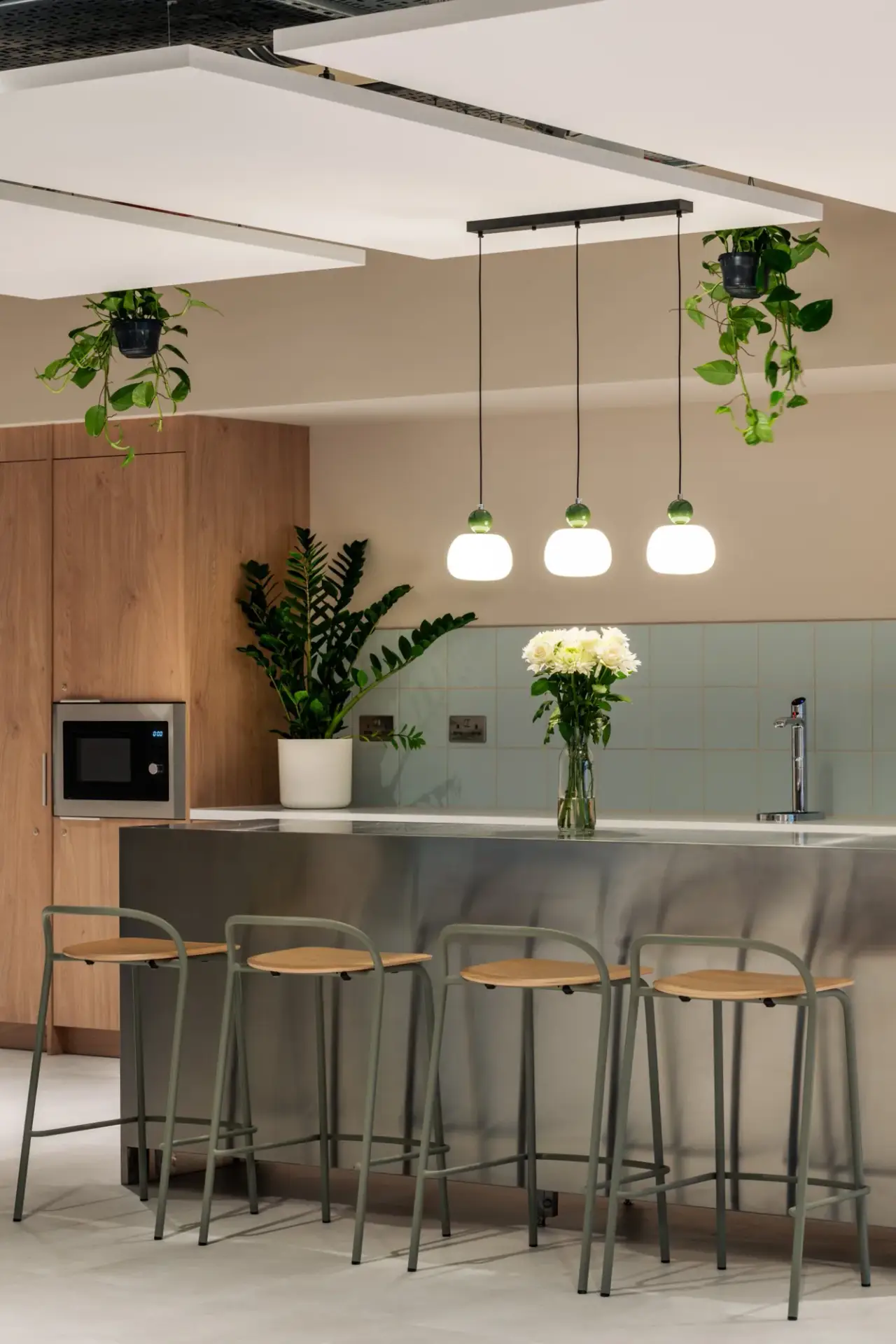 Oak teapoint with integrated microwave and Zip tap at The Arc